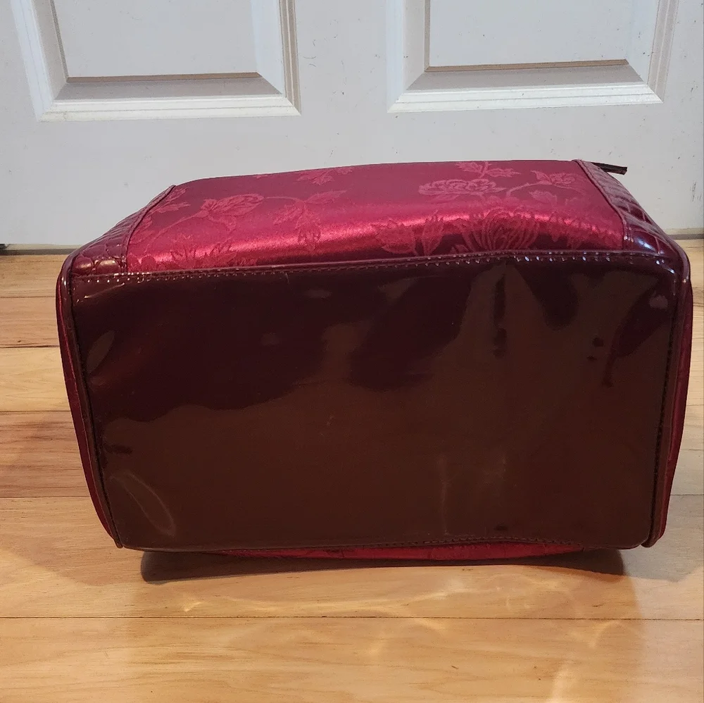 Red Floral Faux Croc Embossed Faux Leather Tote Bag